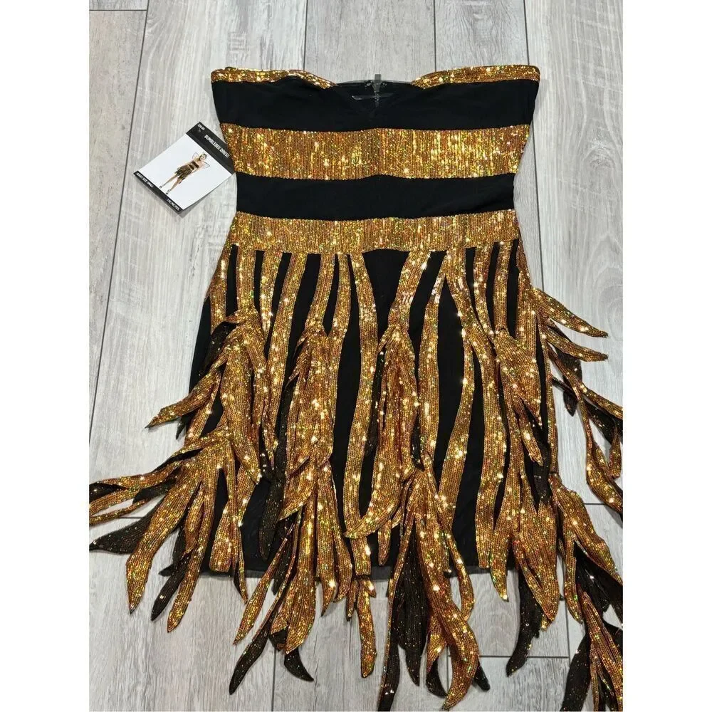Sequence Queen Bee Dress Costume Dance Theater Cosplay Halloween Adult Size
